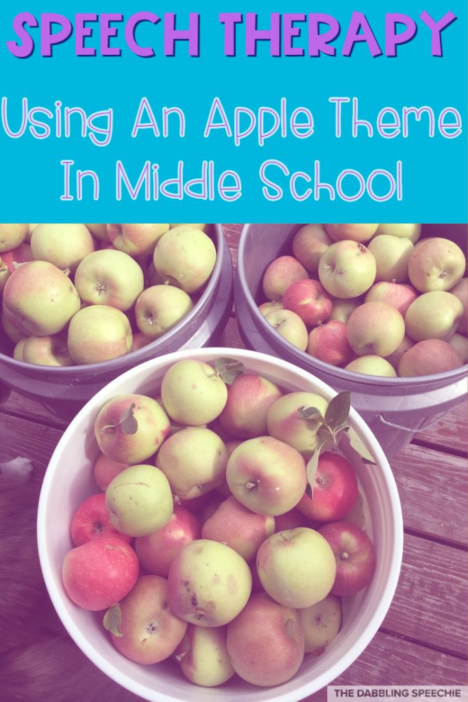apples speech therapy ideas for the busy SLP. Use with your middle school students in speech therapy. #middleschoolslp #dabblingslp #slpeeps #fallspeechtherapy #languageactivities