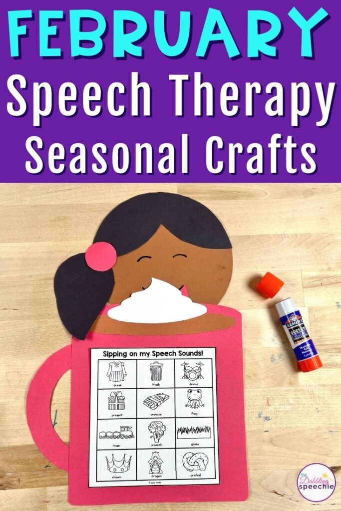 February crafts for speech therapy to use for winter, Valentine's Day and other festive holidays.