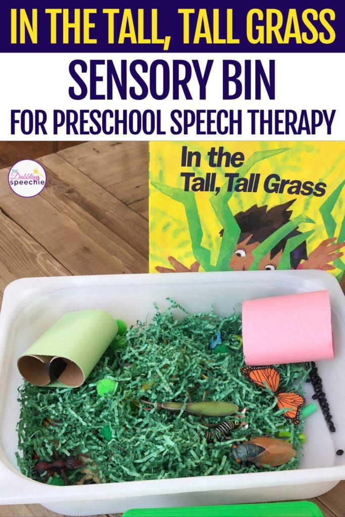 In the Tall, Tall grass speech therapy sensory bin ideas for preschool and kindergarten.