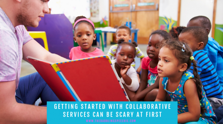 SLPs can implement a collaborative services approach to support students with speech and language impairments. Check out the different types of services. #slpeeps #sped #dabblingslp #slp #cfyslp #speechtherapy #schoolslp #speechies #ashaigers #pushintherapy #collaborativeservices #middleschoolslp