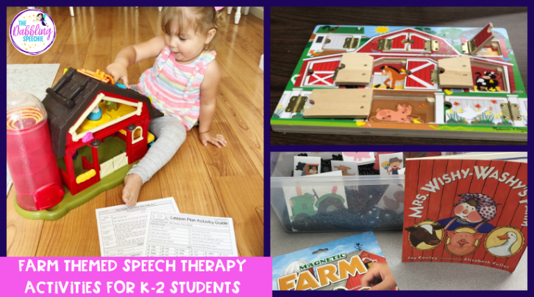 Want to use farm themed speech therapy materials to cover speech and language goals in therapy? There are so many fun farm toys that SLPs can use for play-based speech therapy intervention. Check out how you can use a farm theme in speech therapy. #slpeeps #schoolslp #speechies #speechtherapy #farmpreschool #preschool #preschoolslp #pediatricslp #cfyslp #sped #languagetherapy