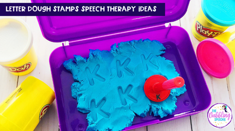 Use letter stamps in speech therapy to keep students engaged and actively participating on their goals. Kids love the hands-on approach to therapy. #dabblingslp #diyspeechtherapy #speechtherapy #preschool #preschoolslp #pedslp #speechies #slpeeps #schoolslp #ashaigers #sped #kindergarten #pediatricslp #slp #cfyslp