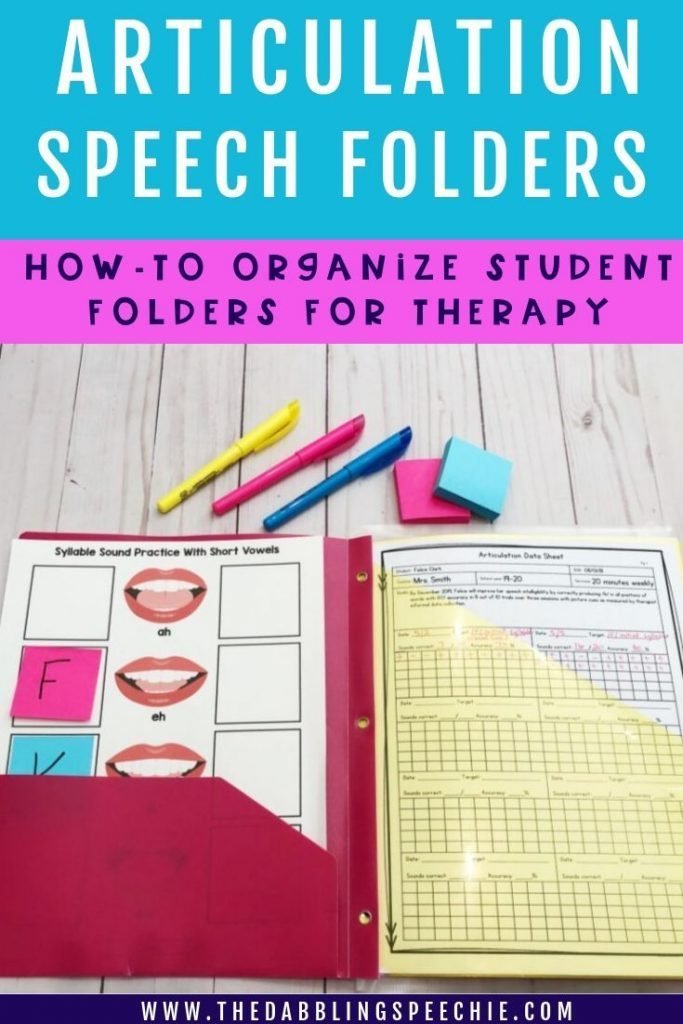 School-based SLPs have a lot of disorders and goals to treat. It can be overwhelming to plan therapy and stay organized. That’s why I make articulation speech folders for certain students. See how you can set up speech folders to make planning articulation therapy more efficient and save time! #slpeeps #schoolslp #speechies #organizedslp #dabblingslp #speechtherapy #articulation #speechfolders #speechpathology