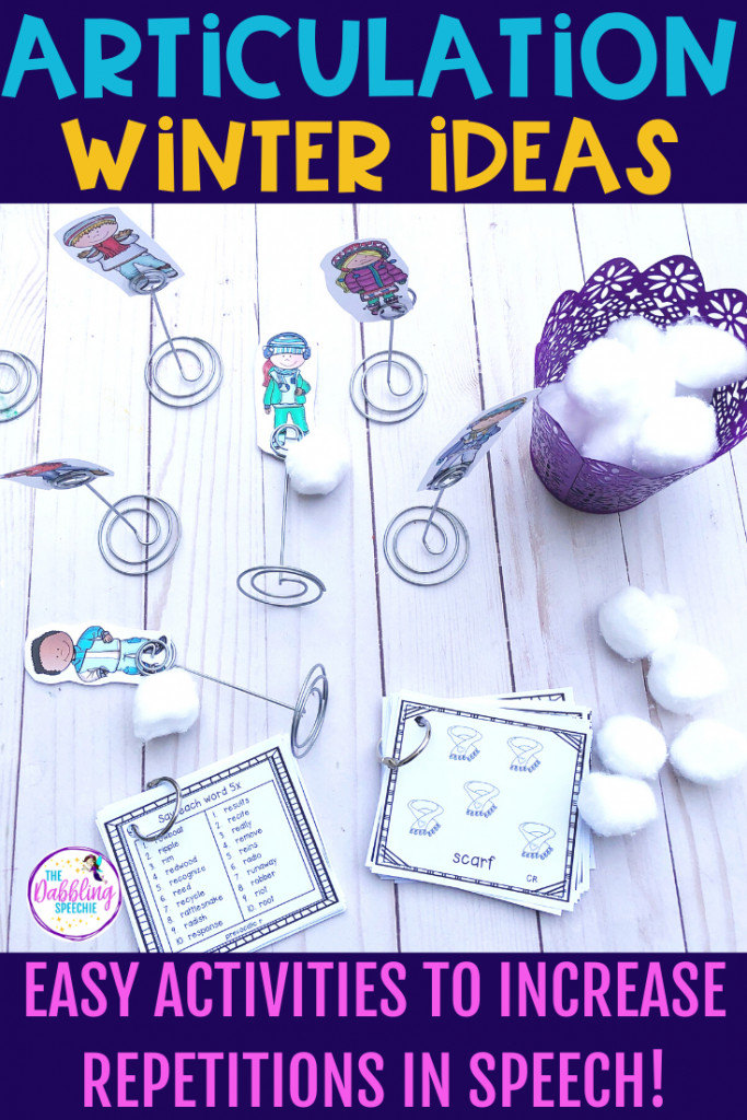 Need free articulation ideas that will help your students get high repetitions? Try these winter articulation activities with your students and watch how you can increase articulation trials with ease. When your students have motivating winter articulation activities, they will want to keep practicing their sounds in speech therapy. #slpeeps #speechsounddisorders #apraxia #articulation #phonologydisorder #winteractivities #speechtherapy #speechies #schoolslp #cfyslp #preschoolslp #elementaryslp