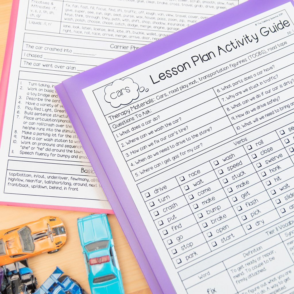 Make play-based speech therapy intervention easier with toy companion cheat sheets.