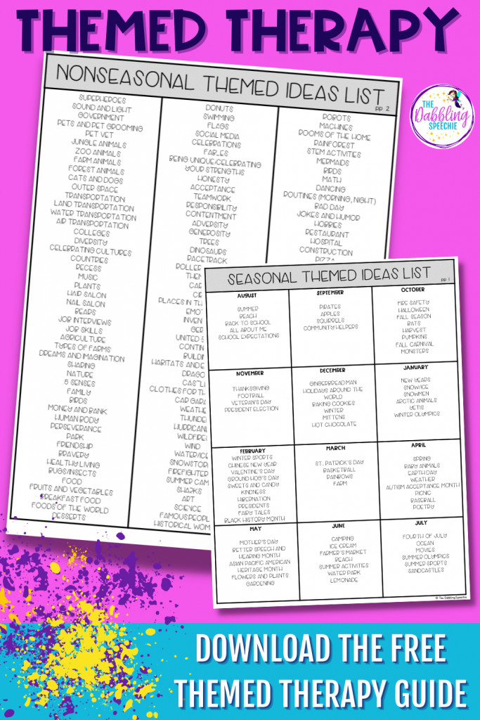 Check out these 4 tips to help you pick a great theme for your caseload that can be adapted across all of your grade levels. Save hours of planning time by using themed therapy materials to cover your wide range of goals!