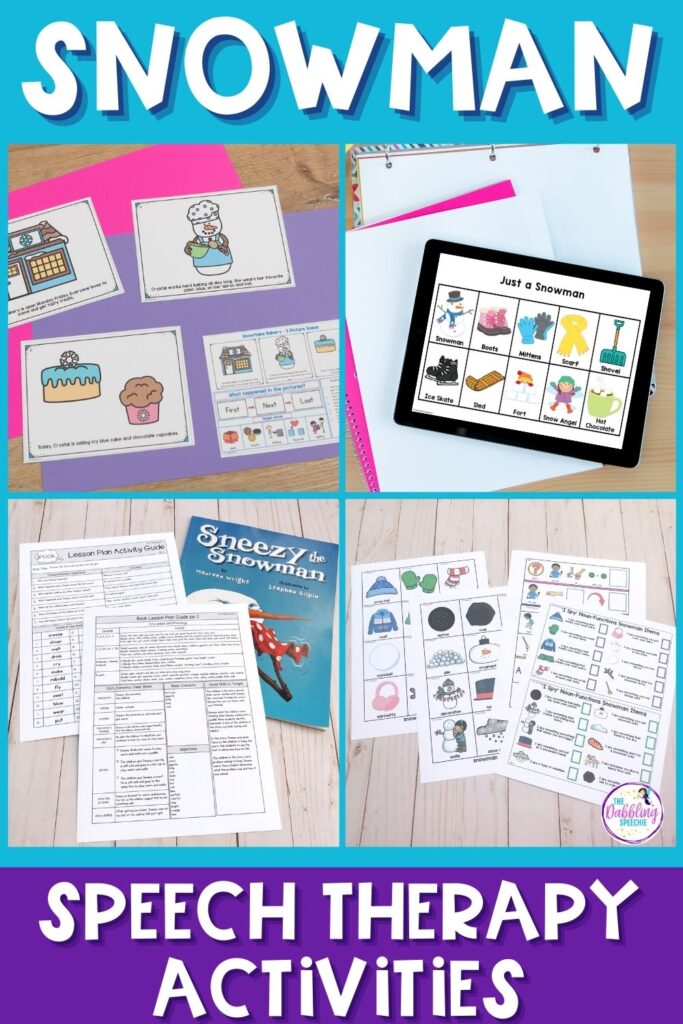 Snowman speech therapy activities for preschool and kindergarten.