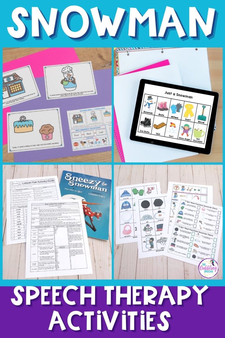 Easy to prep snowman speech therapy activities for preschool and elementary.