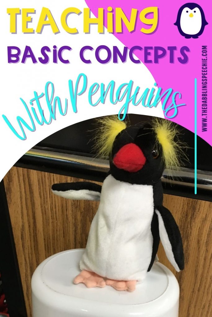 Fun play-based speech therapy activity with penguins to work on spatial concepts
