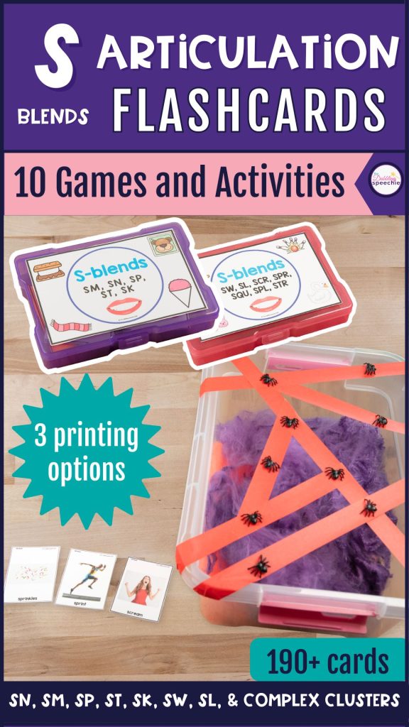 S-blend speech therapy games using flashcards and word lists.
