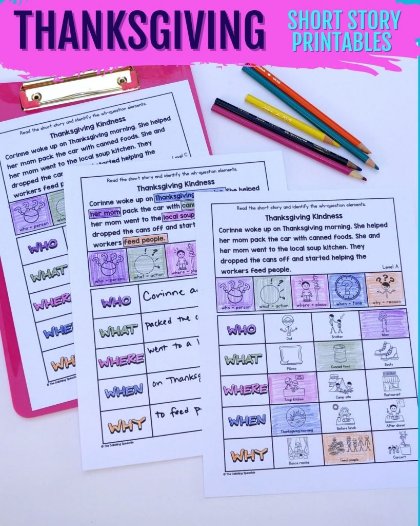 Thanksgiving themed speech therapy lesson plan