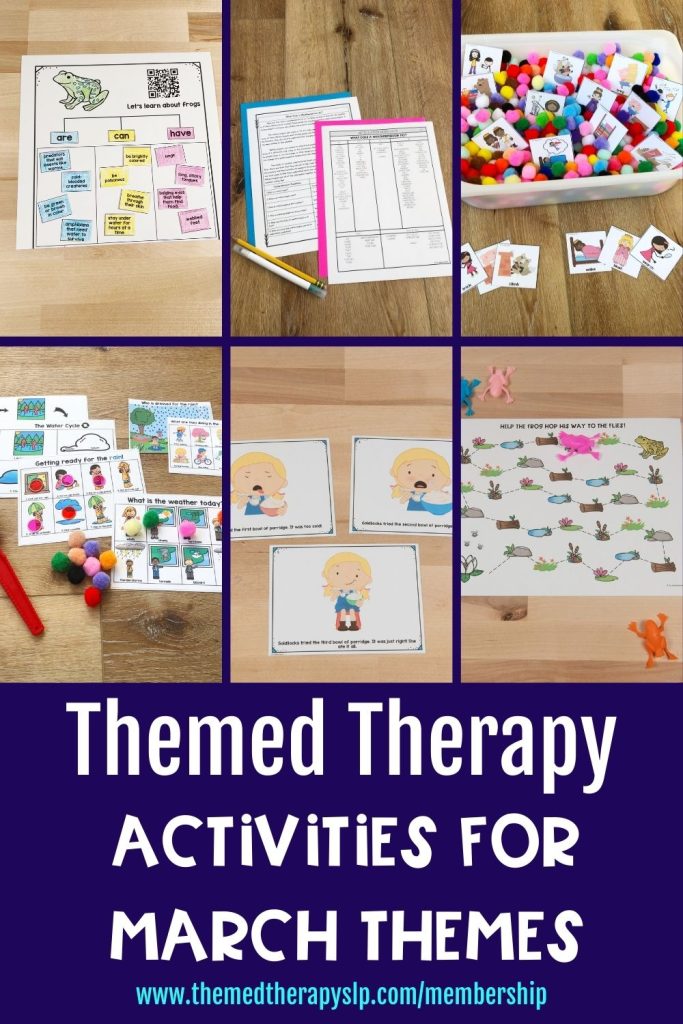 Get themed therapy activities for frogs, weather and fairytales for speech therapy