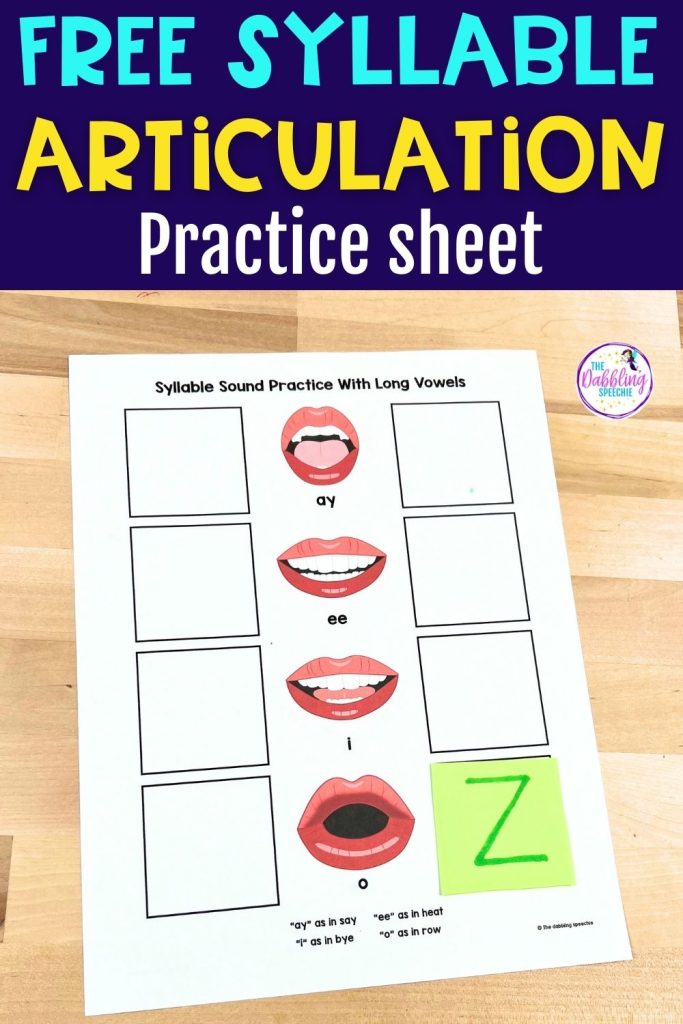 Free syllable articulation practice sheet to work on Z sounds