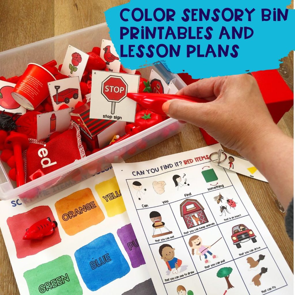 red color sensory bin for preschool speech therapy
