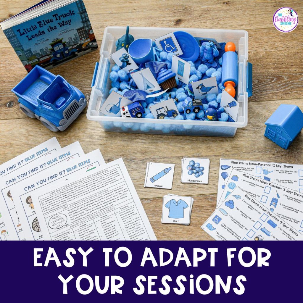 Color themed sensory bin printables for speech therapy