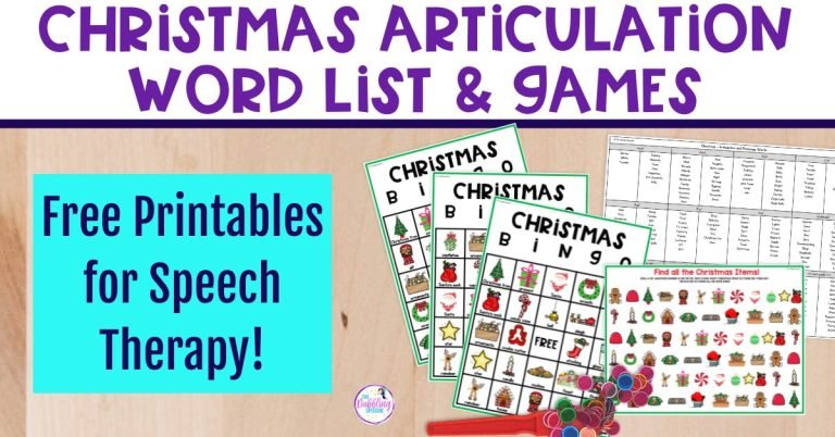 Free Christmas articulation word list and Free Christmas BINGO printables.