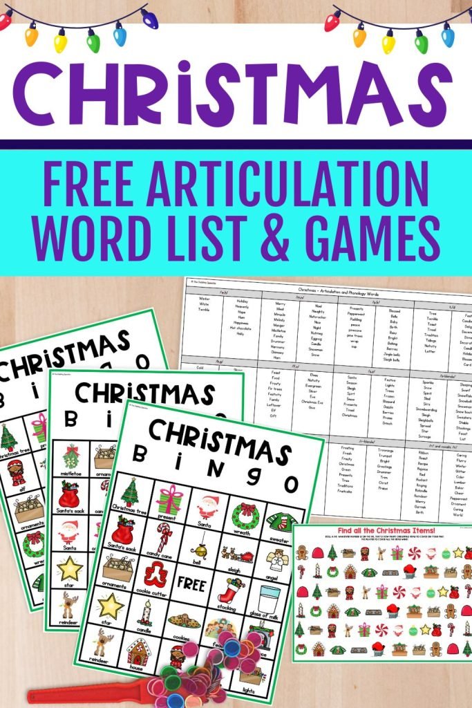 Free Christmas articulation word list and BINGO games
