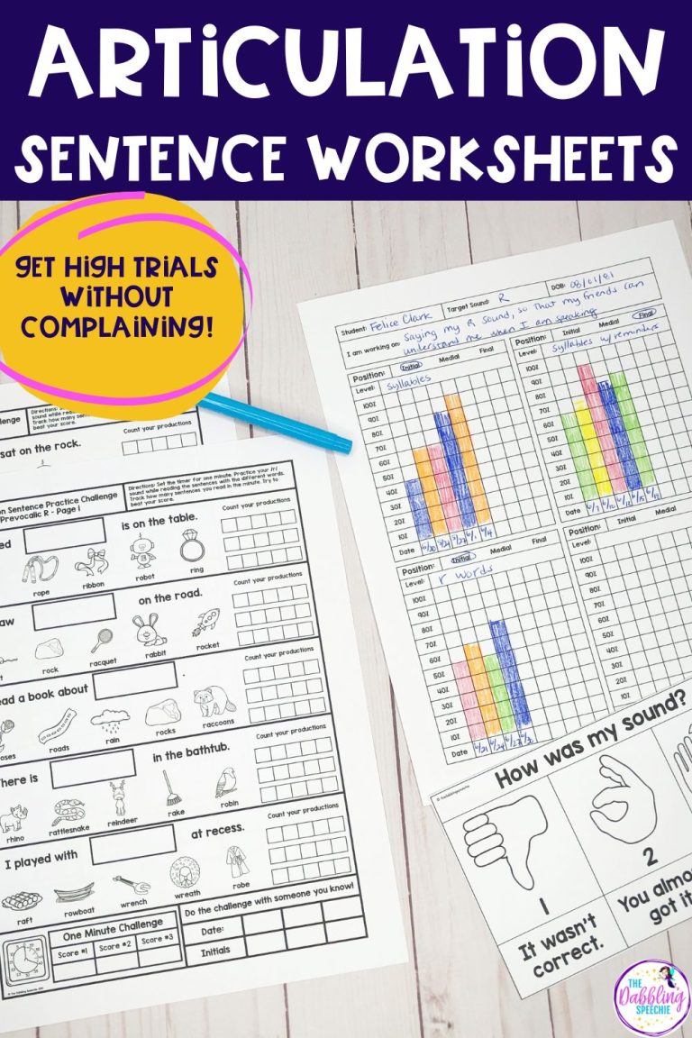 Articulation activities speech therapy worksheets for word and sentence practice.