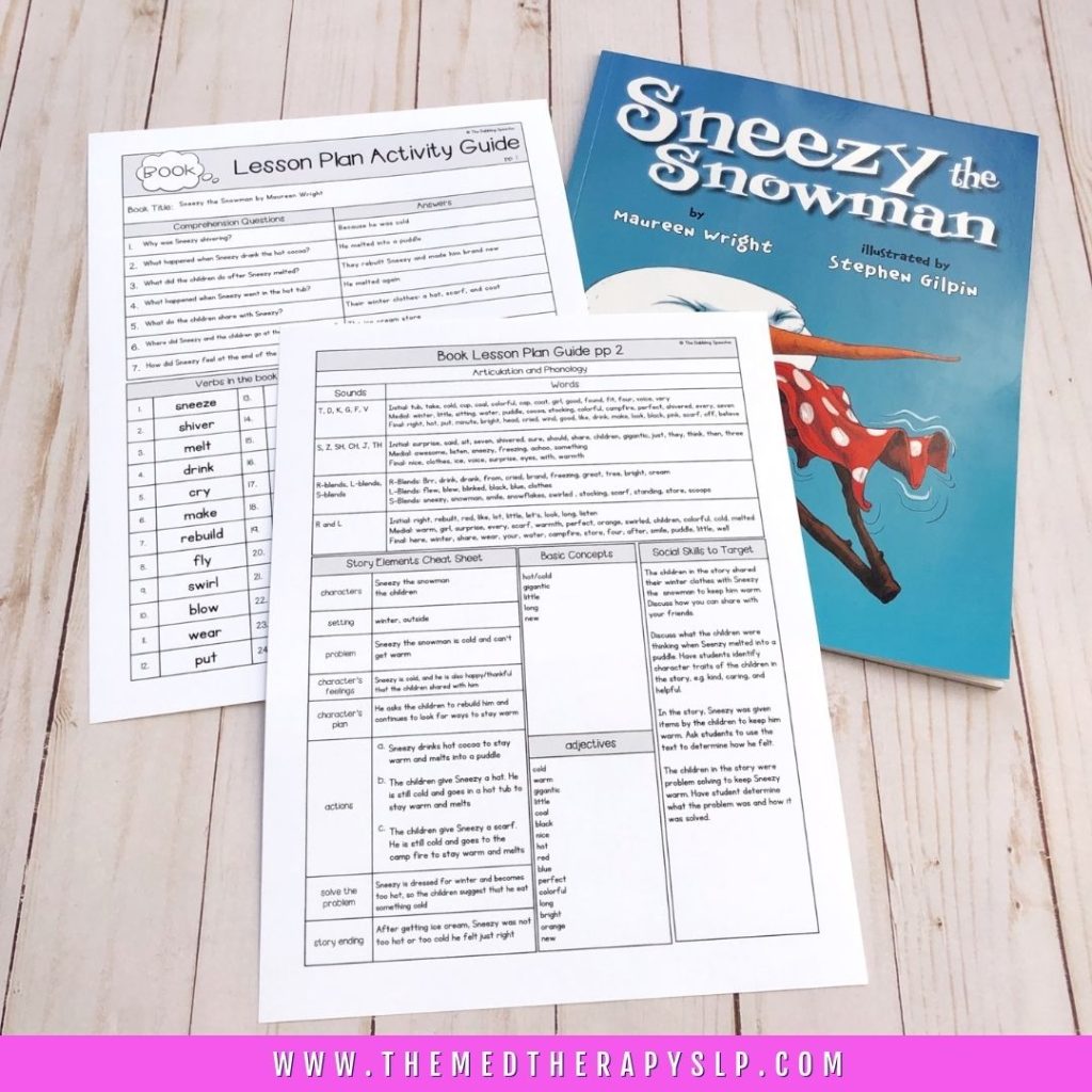 Sneezy the snowman speech therapy activities