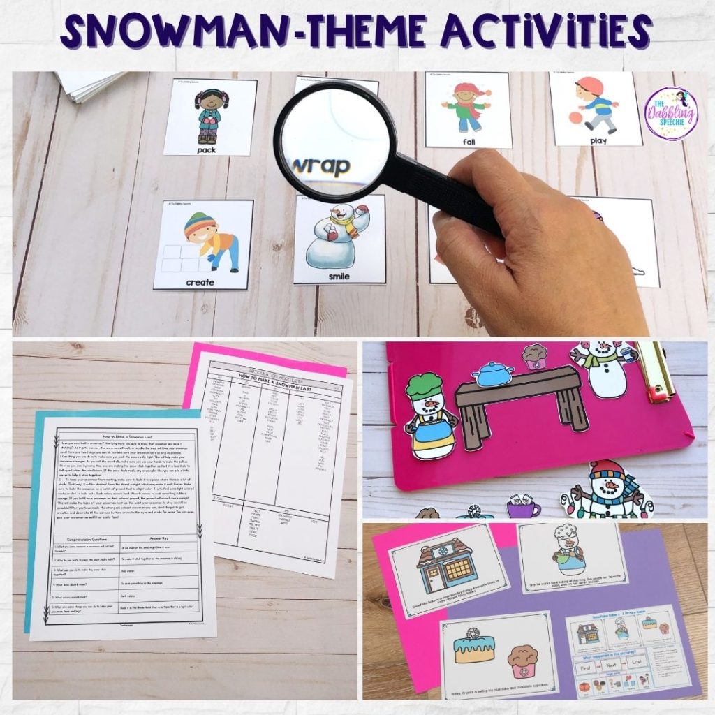 winter speech and language activities for snowmen.