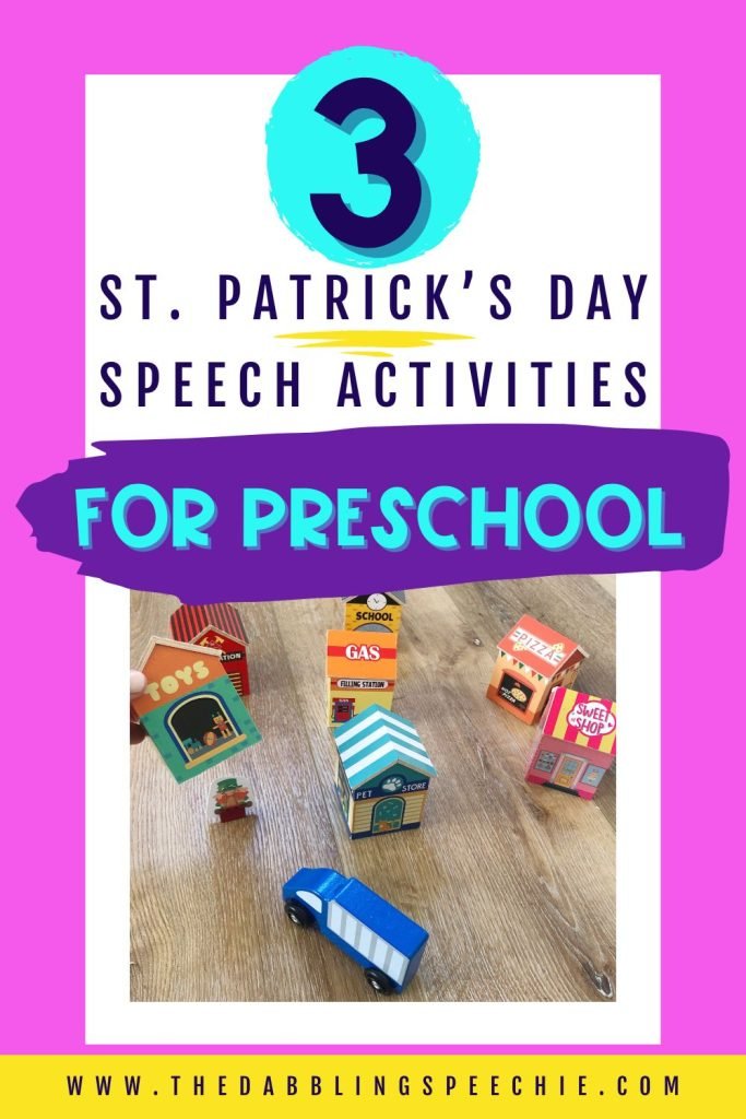 Easy and fun St. Patrick's Day preschool activity for play-based speech therapy.