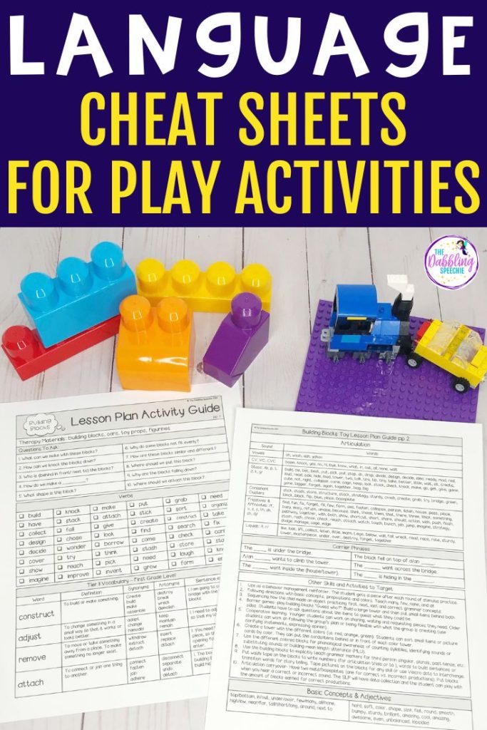 Easy and effective language therapy activities with toys and games using speech therapy cheat sheets.