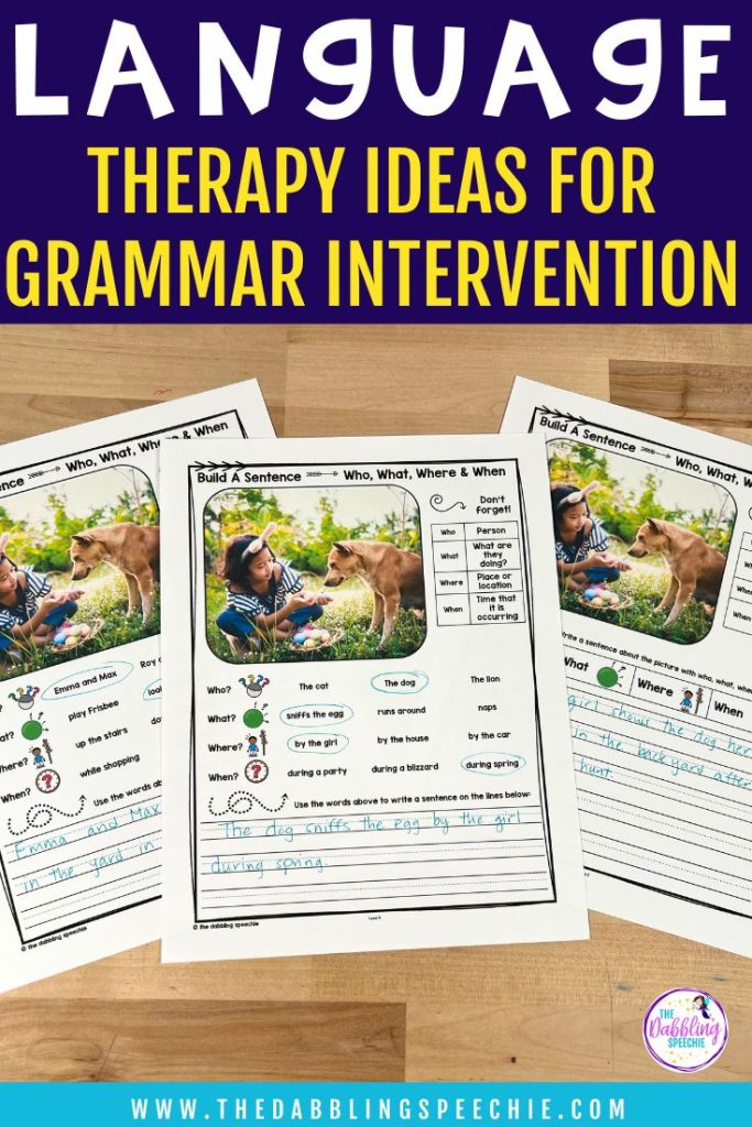 Easy language therapy activities for grammar intervention.