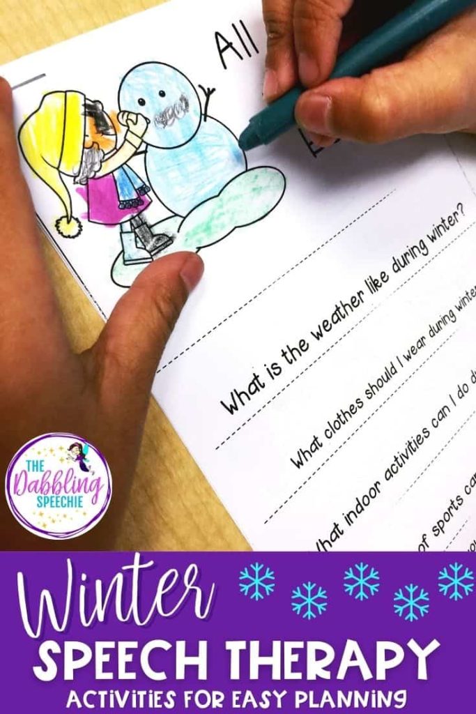 Fun and easy winter speech therapy activities for preschool and elementary.