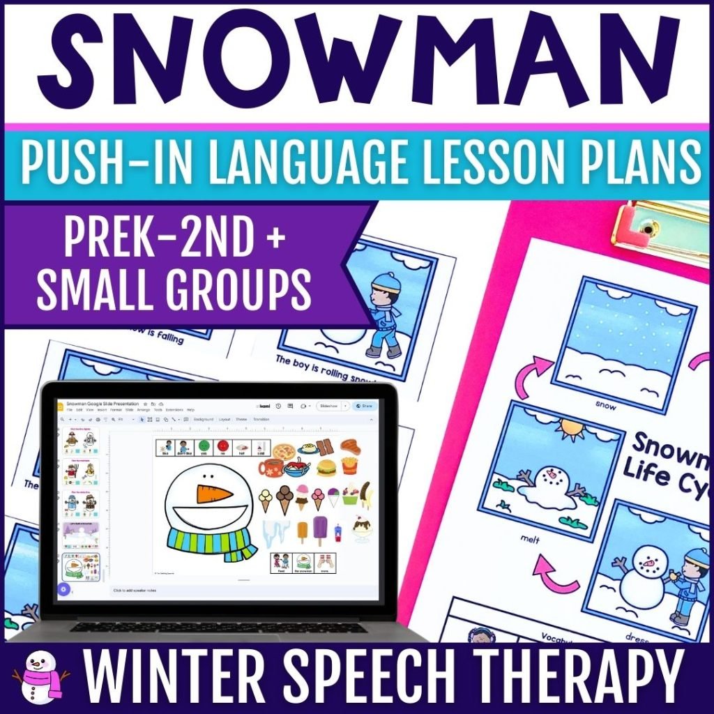 Snowman Speech Therapy Push-In Language Therapy Lesson Plan Winter ...