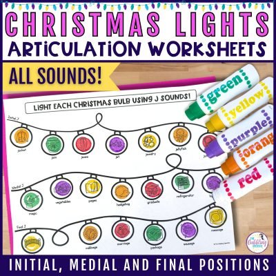 Christmas articulation worksheets for word level practice.