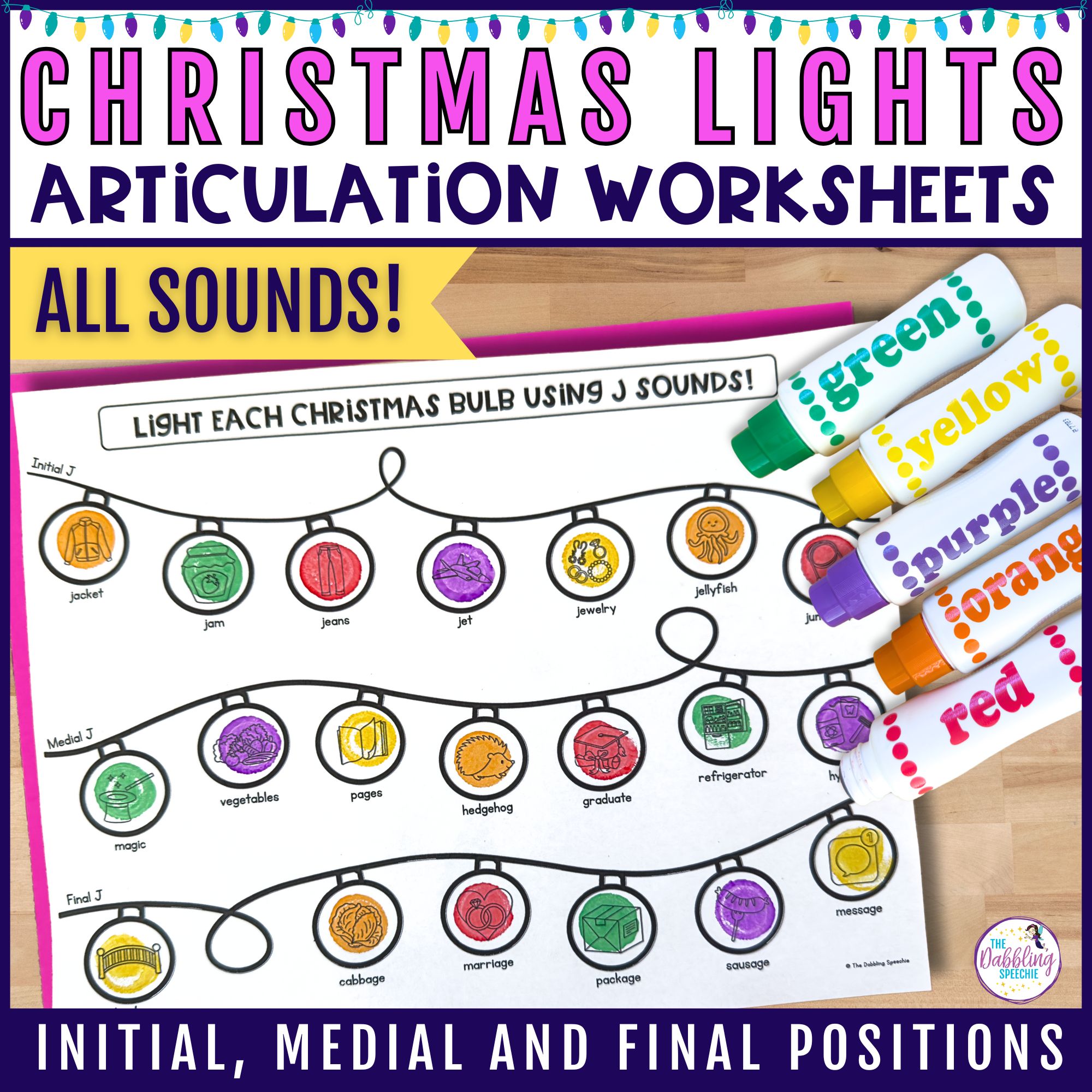 Christmas Articulation Activities Worksheets Christmas Lights Speech ...