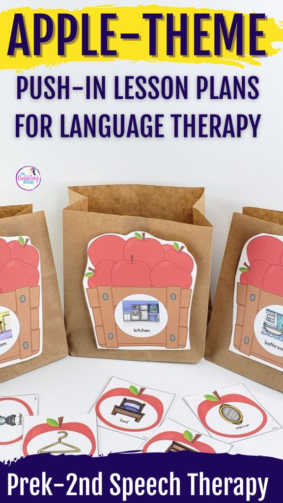 Apple speech therapy activities for push-in preschool lesson planning.
