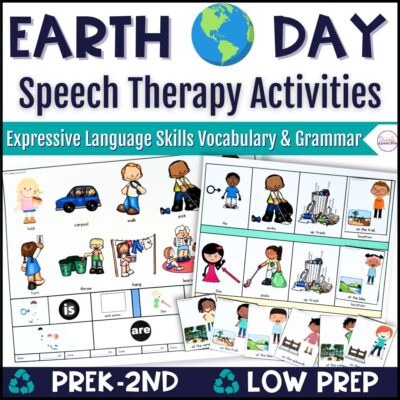 Earth Day speech therapy activities for grammar and vocabulary goals.