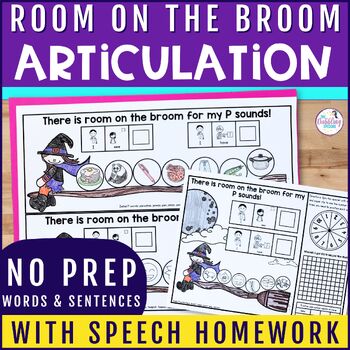 Room on the Broom Halloween Articulation Worksheets Speech Therapy W/ Homework