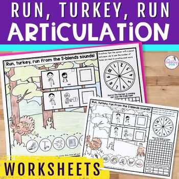 Run Turkey Run Thanksgiving Articulation Worksheets Words & Phrases W/ Homework