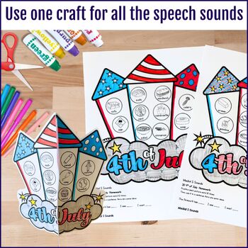 4th of July Speech Therapy 3D Articulation Fireworks Craft for Summer Practice - Image 3