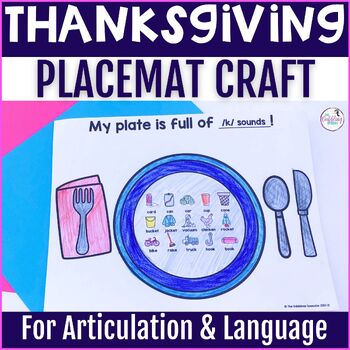 No Prep Thanksgiving Craft Speech Therapy Placemats For Articulation & Language