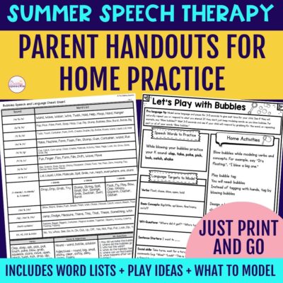 Use these speech speech and language homework handouts for play-based speech therapy.