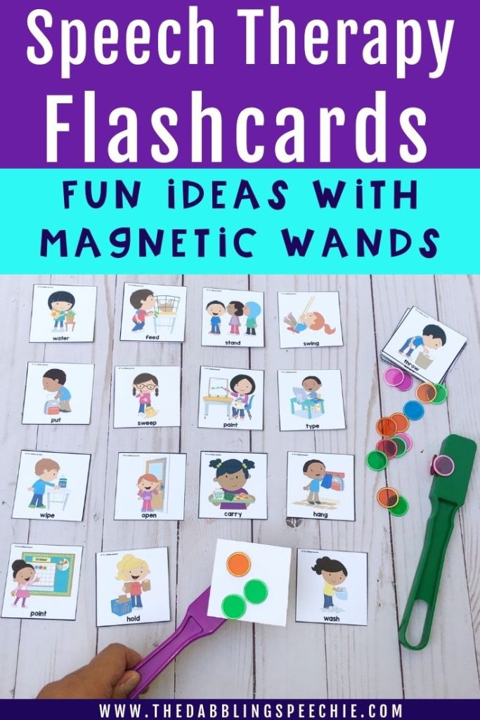 Fun ideas with speech therapy flashcards and magnetic wand and chips!