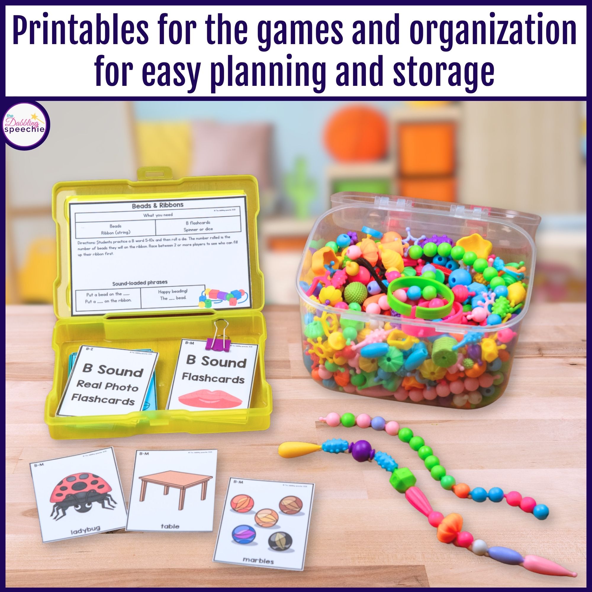 B articulation flashcards with games and activities for drill practice.