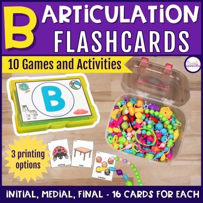 B articulation flashcards with games and activities for drill practice.