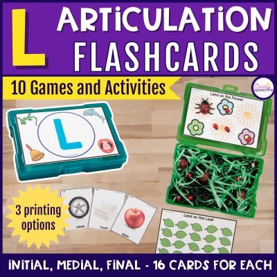 L articulation flashcards with games and activities for high trial drill practice.