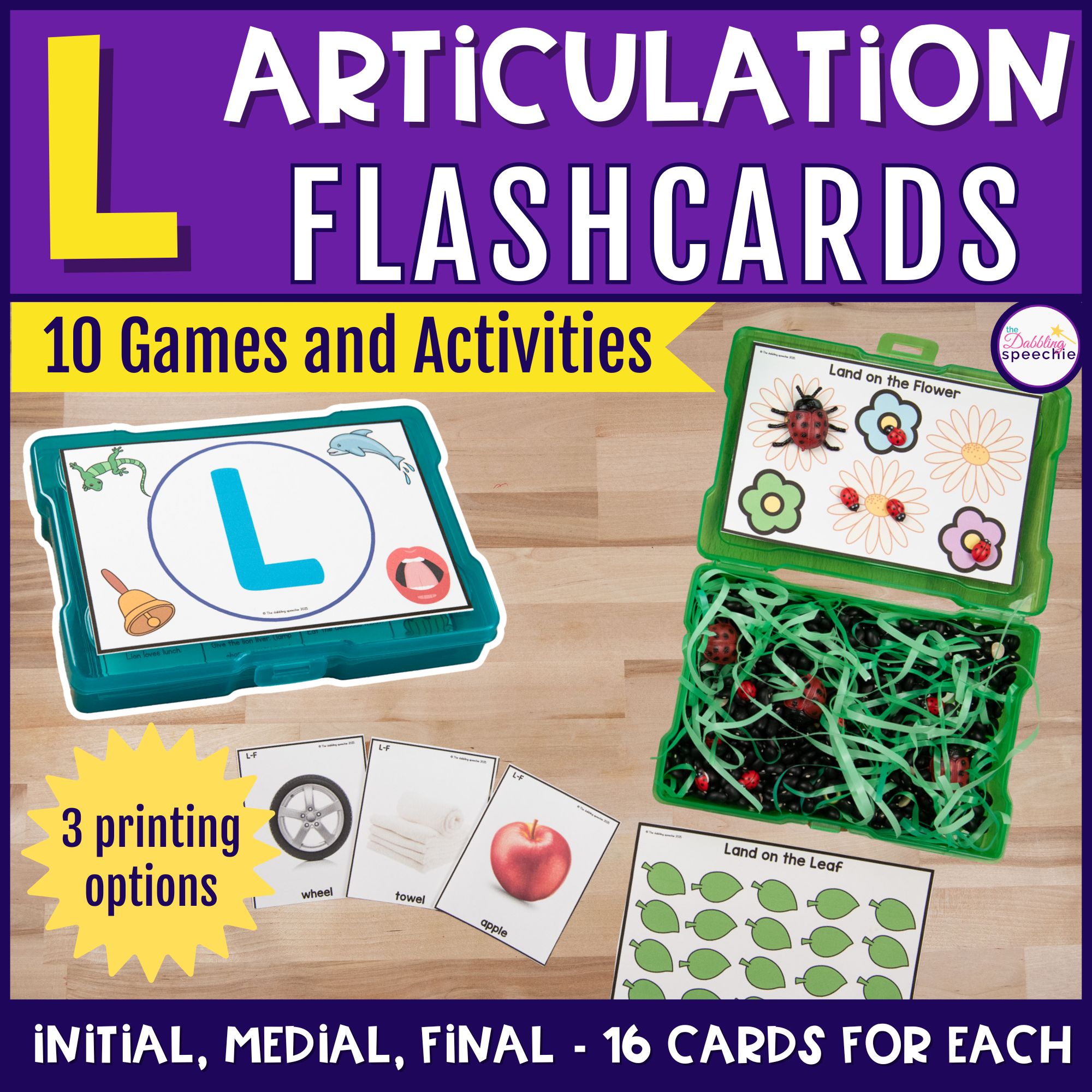 L articulation flashcards with games and activities for high trial drill practice.
