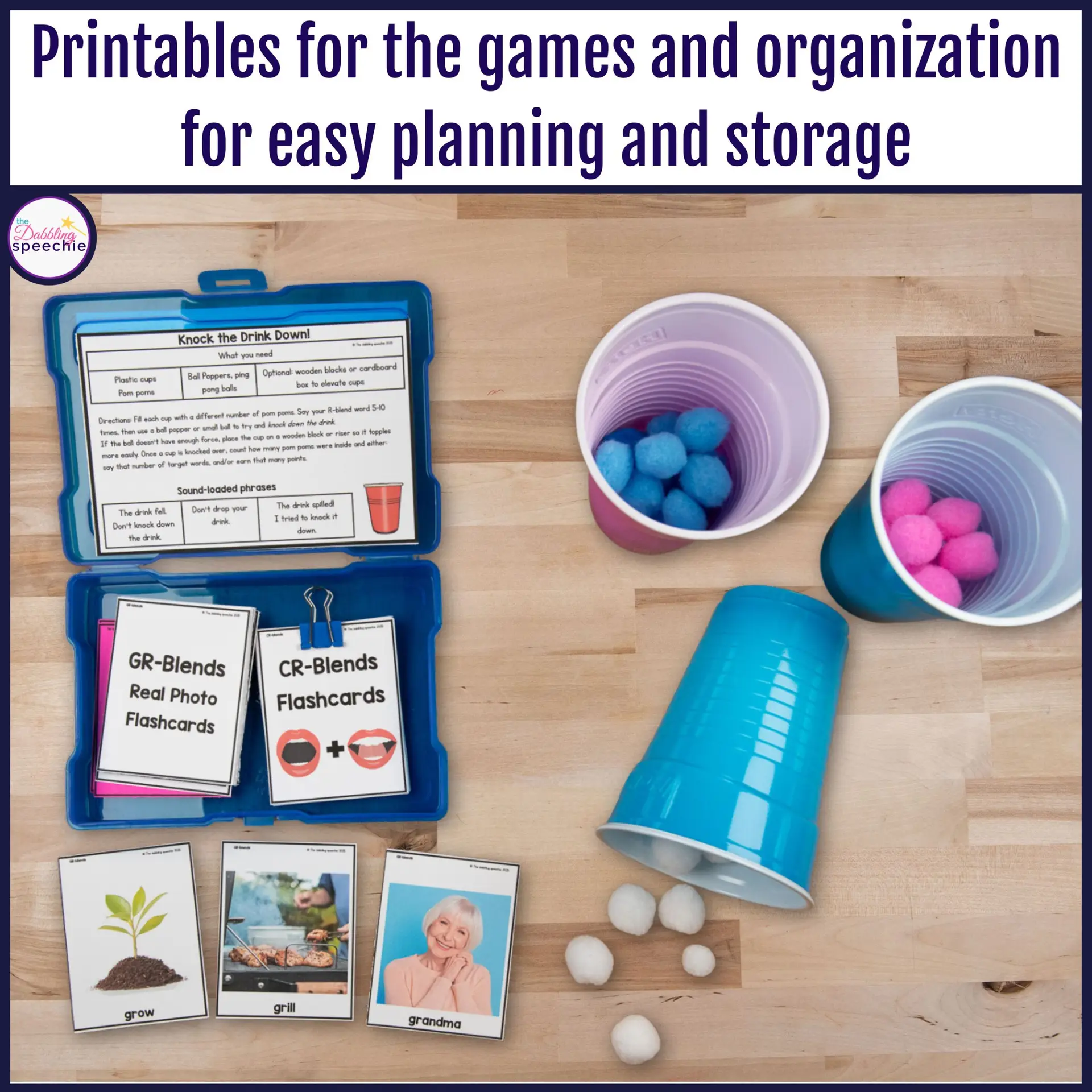 R-blends articulation flashcards with games and activities for high trial drill practice.