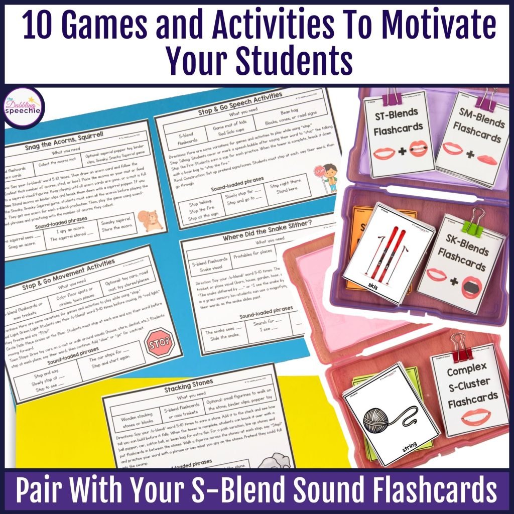 s-blends articulation flashcards for games and activities.