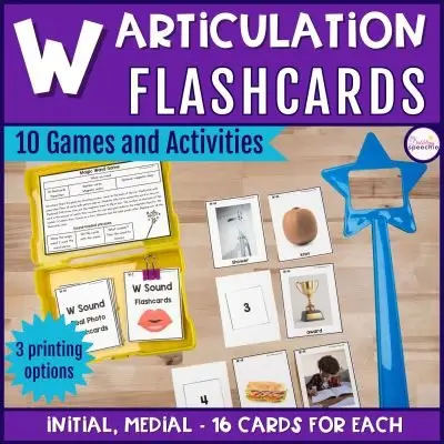 W articulation flashcards with games and activities for high trial drill practice.
