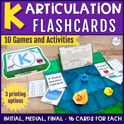 K articulation flashcards for speech therapy with real photos