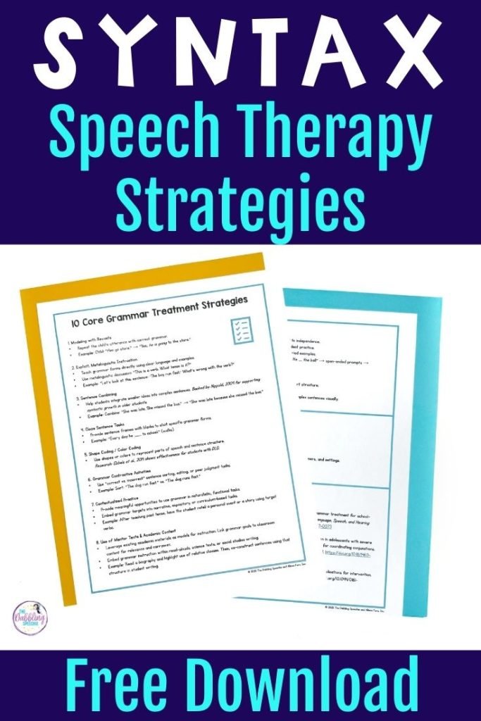 Free syntax speech therapy grammar strategies cheat sheet.