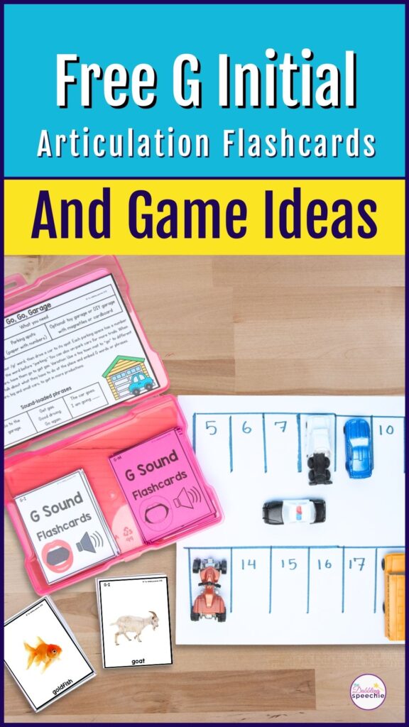 Free g initial articulation flashcards and play-based articulation therapy ideas.
