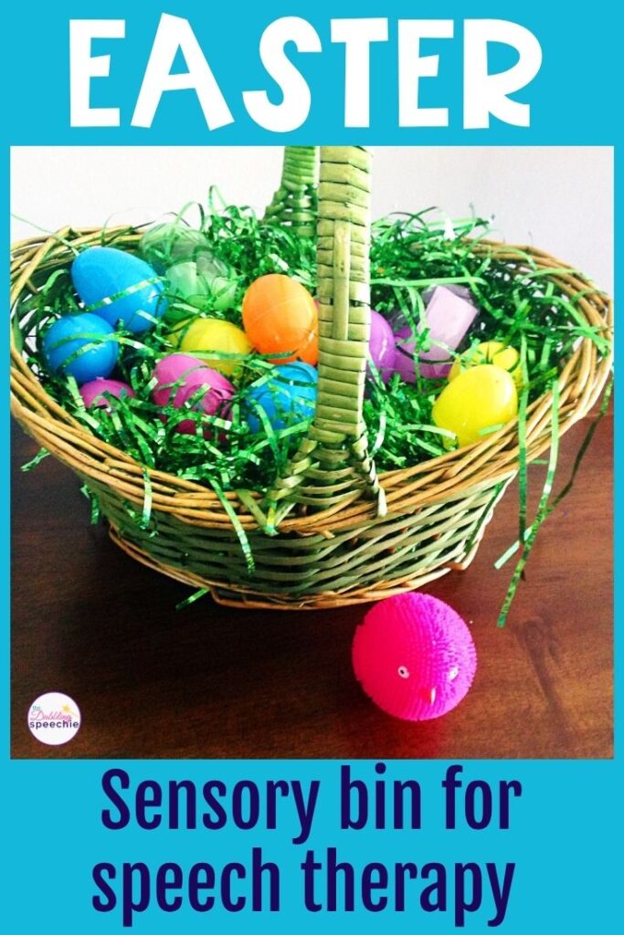 Easter sensory bin ideas for preschool and early elementary speech therapy sessions.